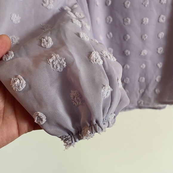 NWT Qearal Lilac Blouse Small Purple Long Sleeve Pom Pom Dots Pullover Loose - Picture 5 of 14